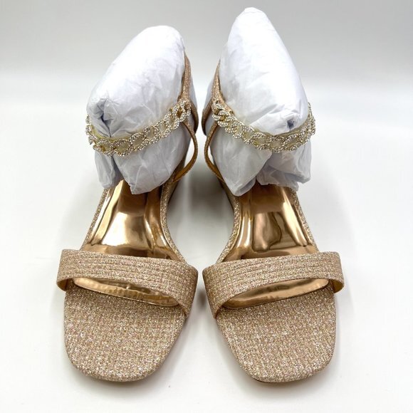 Badgley Mischka Size 6.5 Kaelyn Pale Gold‎ Jeweled Wedges Dress Sandals Shoes - Picture 2 of 12